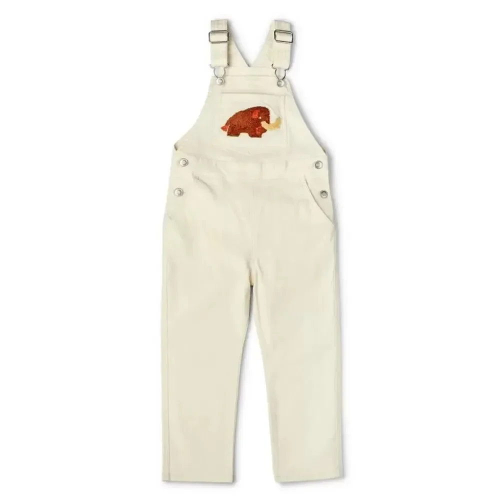 Christian Robinson size 4t Kids Cream Overalls with woolly mammoth Patch NWT